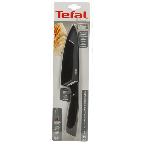 Нож кухонный Tefal, Collection, поварской, нержавеющая сталь, 15 см, рукоятка пластик, K1560376