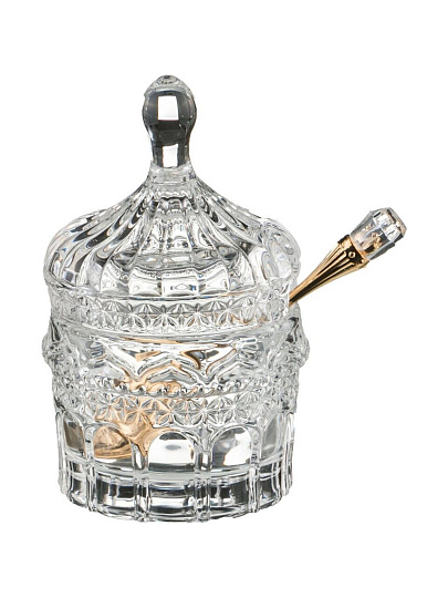 Икорница стекло, Lefard, Muza, 125 мл, 7.5х7.5х12 см, с крышкой, с ложкой, 355-210