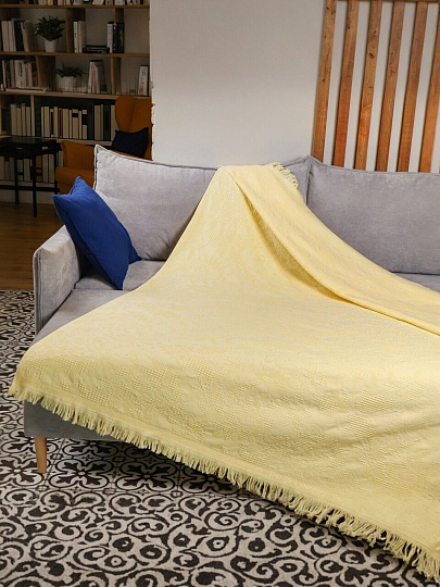 Плед евро, 200х220 см, 100% хлопок, Barkas, Green Days, желтый, AI-2209006