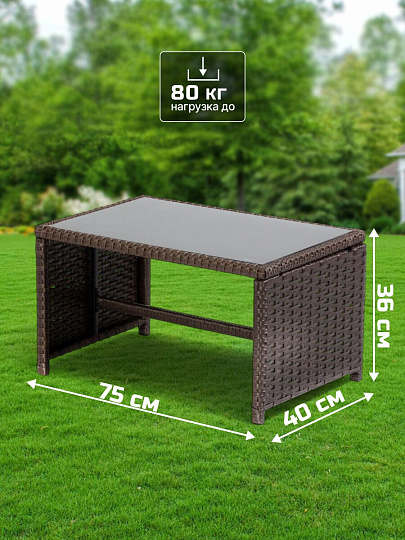 Мебель садовая Эбика, стол, 75х40х36 см, 2 кресла, 1 диван, подушка, 150 кг, 107х78 см, C010009