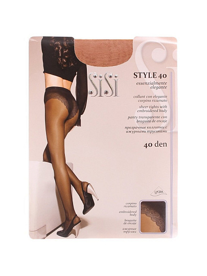 Колготки Sisi, Style, 40 DEN, р. 2, daino/загар, с ажурными трусиками и прозрачным мыском