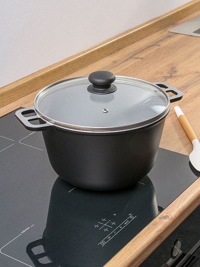 Казан алюминий, 5 л, с крышкой, крышка стекло, Нева Металл Посуда, Н0850д