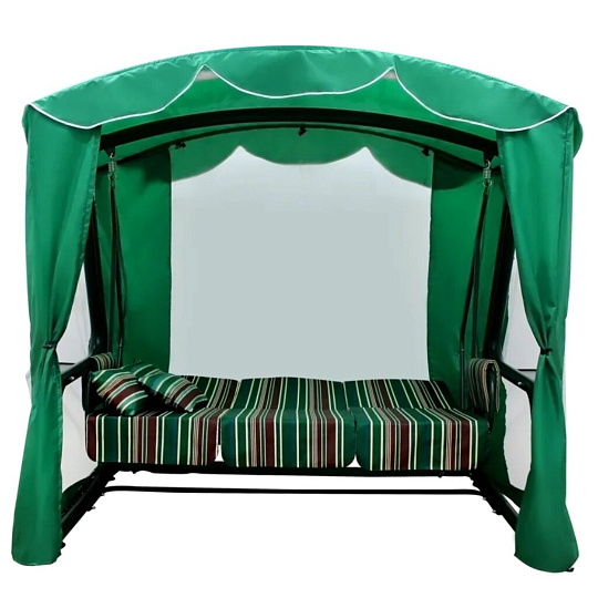 Качели садовые 3-местные, 232х130х195 см, 350 кг, Arno, Элит Люкс, раскладываются в кровать, с москитной сеткой, зеленые, 2016-КД-41/Л, металл