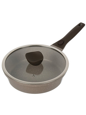 Сковорода литой алюминий, 24 см, антипригарное покрытие, Горница, Дуэт Черничный мусс, с крышкой, съемная ручка, индукция, Ис8244Дч