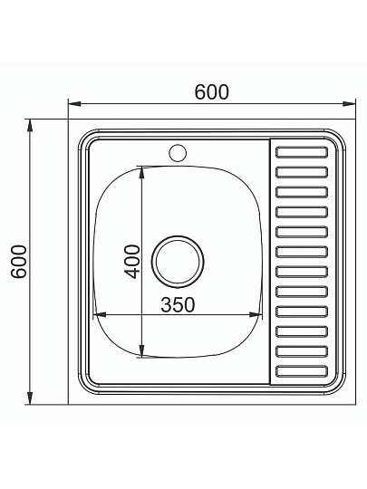 Мойка кухонная накладная, Mixline, нержавеющая сталь, 600х600 мм, правая, 0.6 мм