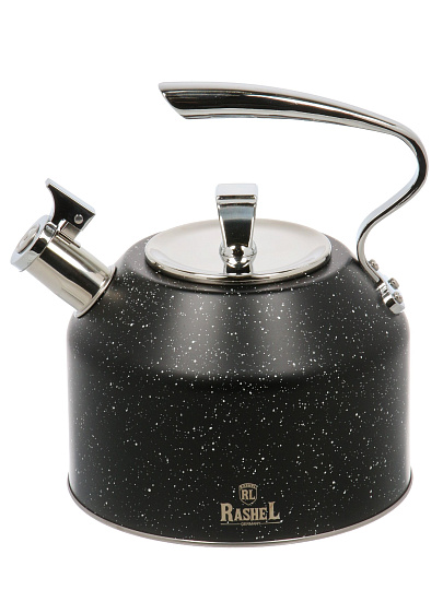 Чайник нержавеющая сталь, 3 л, со свистком, матовый, ручка сталь, RasheL, индукция, черный, R-7831