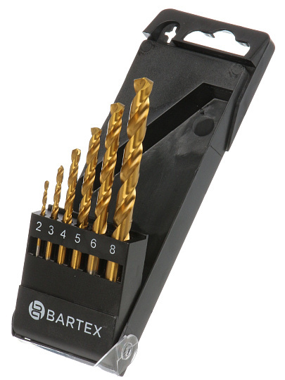 Набор сверл по металлу, 6 шт, Bartex, HSS TiN, 2-8 мм, цилиндрический хвостовик, KF100314S