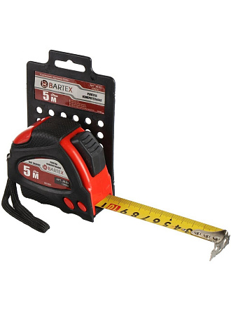 Рулетка 5 м, обрезиненный пластик, магнитный, 25 мм, автостоп, + 2 кнопки, Bartex, 32G-5025, JB-03