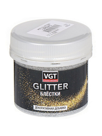 Блестки VGT, Glitter, акриловая, декоративная, глянцевая, серебро, 0.05 кг