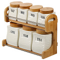 Банка для сыпучих продуктов, керамика, 7 шт, с крышкой, на бамбуковой подставке, Y4-6265