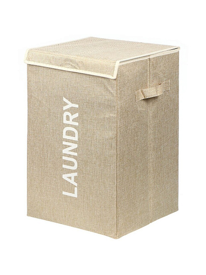 Корзина для белья, 33х53 см, прямоугольная, полиэстер, бежевая, с крышкой, Y6-7383