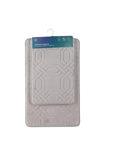 Набор ковриков для ванной и туалета, антискользящий, 2 шт, 0.4х0.6, 0.5х0.8 м, полиэстер, серый, РМС, КК-09СС-40х60/50х80