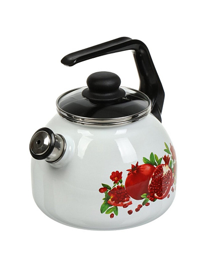 Чайник сталь, эмалированное покрытие, 3 л, со свистком, с пластиковой кнопкой, Сибирские товары, Гранатовый сок, индукция, белый, С2717.3