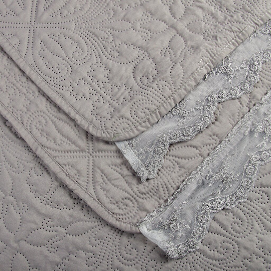 Покрывало евро, 240х220 см, 100% полиэстер, стеганое, Silvano, Ультрасоник Вивьен, светло-серое, AI-0404016