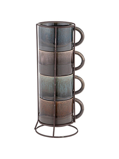 Кружка керамика, 4 шт, 180 мл, Reactive Glaze, Lefard, 155-775, металлическая подставка