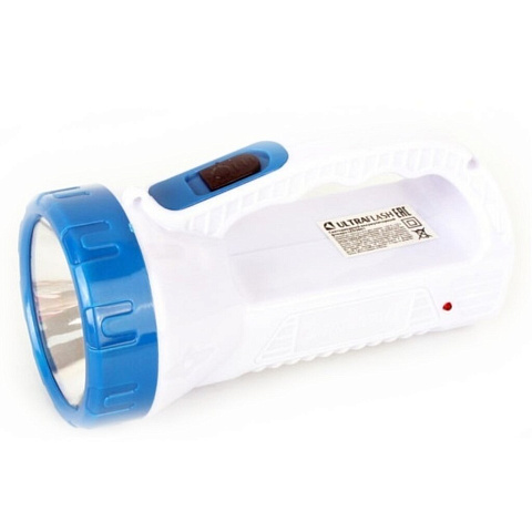 Фонарь ручной, встроенный аккумулятор, Ultraflash, 3 861, зарядка от сети 220 В, пластик, белый, 14256