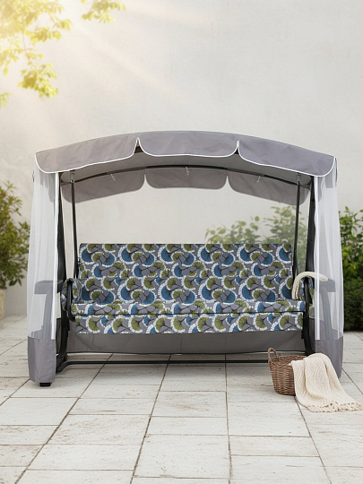 Качели садовые 3-местные, 225х136х172 см, 350 кг, Дублин, раскладываются в кровать, с москитной сеткой, серые, цветы, A51A.563, металл