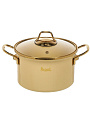 Кастрюля эмалированная сталь, 4 л, крышка стекло, ручки золото, RasheL, Gold, R-07720, кремовая, индукция