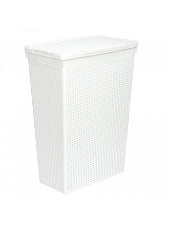 Корзина для белья, 50 л, 45х26х61.5 см, прямоугольная, пластик, белая, с крышкой, Violet, Лофт, 5650006