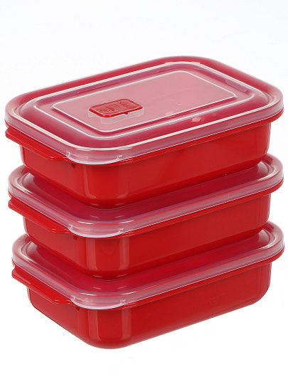Контейнер пищевой пластик, 1.3 л, 22.5х15.5х6.5 см, 3 шт, красный, прямоугольный, с клапаном, DDStyle, 31244