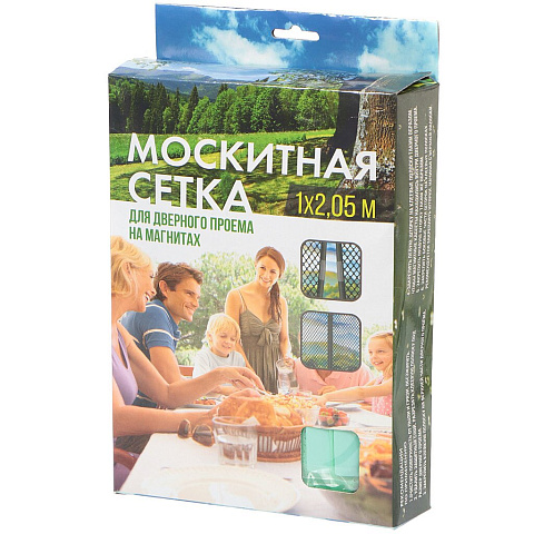 Сетка москитная для двери, 1х2.05 м, на магнитах, липучка, зеленая, YTMN001, коробка