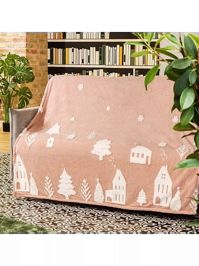 Плед 1.5-спальный, 150х200 см, микрофибра, 100% полиэстер, Silvano, Домики, кофе с молоком, AI-1504010