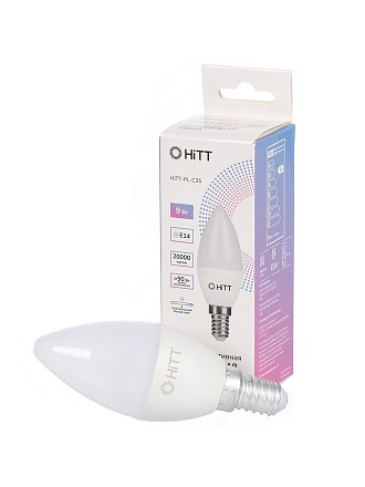 Лампа светодиодная E14, 9 Вт, 90 Вт, 230 В, свеча, 4000 К, нейтральный белый свет, HiTT, HiTT-PL-C35, C35, 1010026