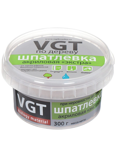 Шпатлевка VGT, Экстра, акриловая, по дереву, белая, 0.3 кг