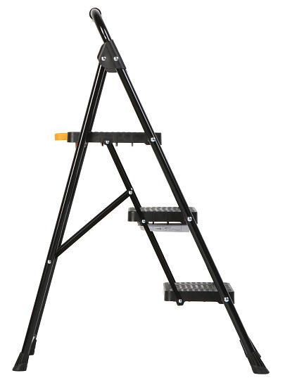 Стремянка 1 секция, 3 ступени, металл, 150 кг, широкая ступень, черный с желтым, WK2226-3