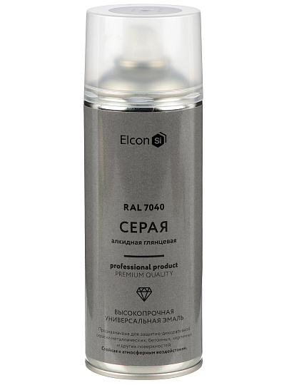 Эмаль аэрозольная, Elcon, универсальная, алкидная, глянцевая, серая, RAL 7040, 520 мл