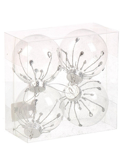 Набор шаров Капли, 4 шт, серебро, 8 см, пластик, F010011