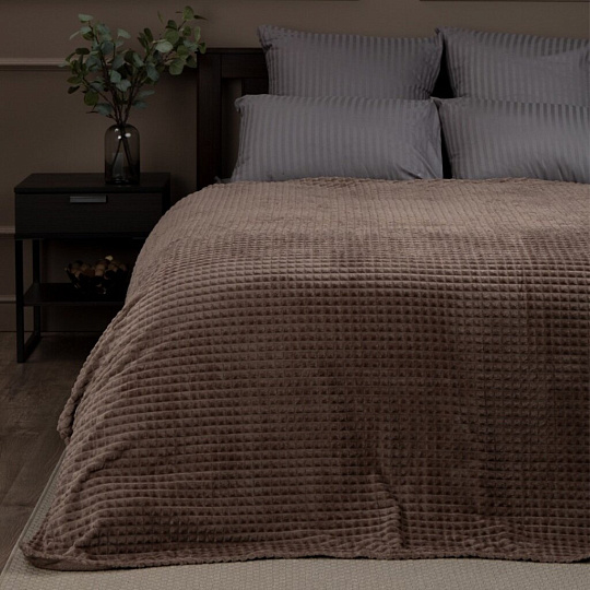 Плед 1.5-спальный, 150х200 см, фланель жаккард, 100% полиэстер, Texrepublic, 18-1017, коричневый, 8679