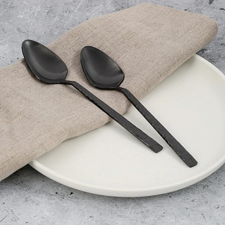 Ложка нержавеющая сталь, 2 предмета, столовая, Domenik, Rock Black, DMC031