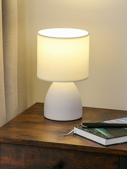 Светильник настольный E14, 40 Вт, белый, абажур белый, Rivoli, Nadine, 7042-502, керамика