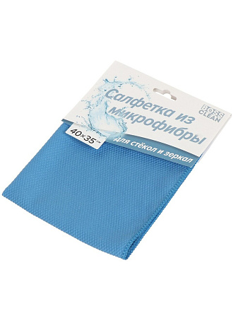 Салфетка бытовая для стекол и зеркал, микрофибра, 40х35 см, Bossclean