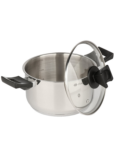 Кастрюля нержавеющая сталь, 3.5 л, крышка стекло, круглая, Daniks, WT-C334- 20CA, индукция