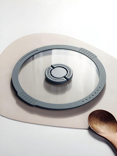 Крышка для посуды стекло, 24 см, Daniks, Серый, силиконовый обод, складной держатель, 103