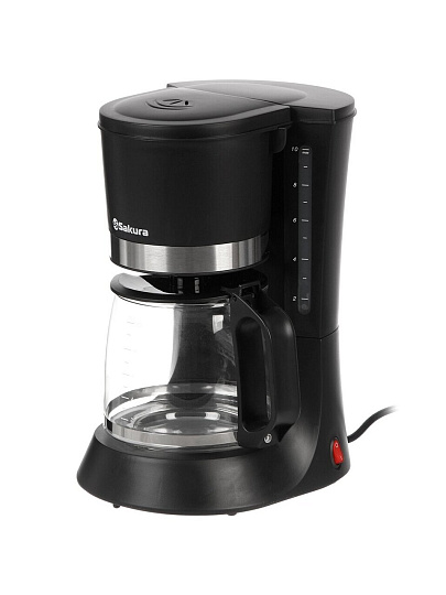 Кофеварка электрическая, капельная, металл, пластик, 1.2 л, Sakura, 700 Вт, черная, SA-6117BK
