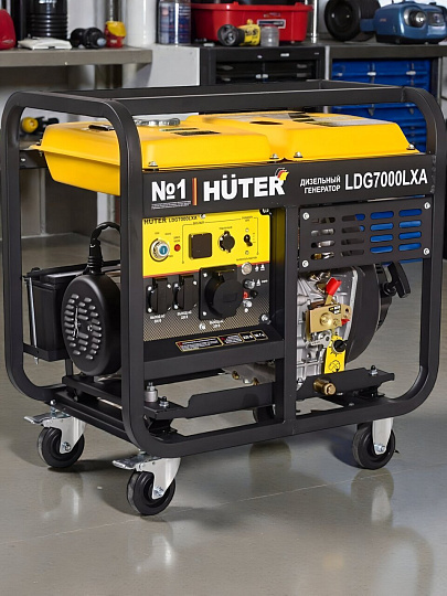Генератор дизельный, Huter, LDG 7000LXА, 5.5 кВт, 11 л.с., выход 12 В, ручной/электрический стартер, 16А, 32А, 64/2/8