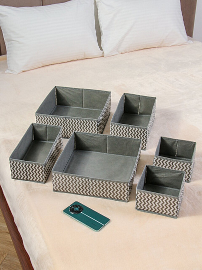 Набор кофров д/хранен, 6 шт (29*29*11-2; 28*13.5*9.8-2; 15*15*10-2), сер волна, A190049