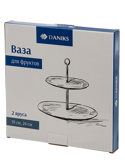 Ваза для фруктов, 2 яруса, стеклокерамика, 19 см, 24 см, Daniks, Белая