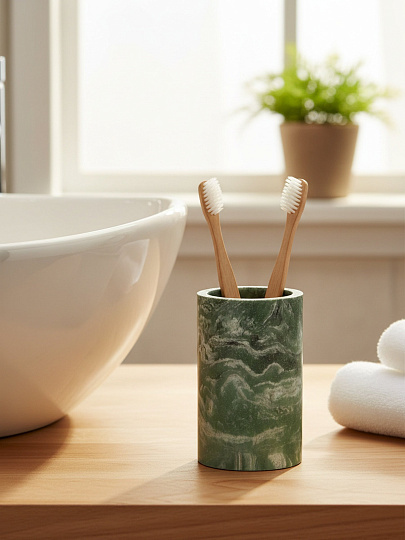 Стакан для зубных щеток Мрамор син, полистоун, 7.2x11.7 см, BRE1569AA-TB