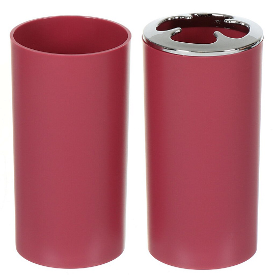 Набор для ванной 4 предмета, Аника, бордовый, пластик, стакан, подставка для зубных щеток, дозатор для мыла, мыльница, Y9-080