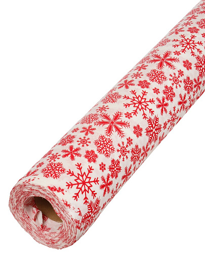 Клеенка 1.4х20 м, хлопок, с акриловым покрытием, Снежинки RED, 3261