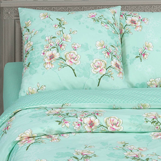 Постельное белье евро, простыня 180х200 см, 2 наволочки 70х70 см, пододеяльник 200х215 см, простыня на резинке, АртПостель, поплин, Миндаль