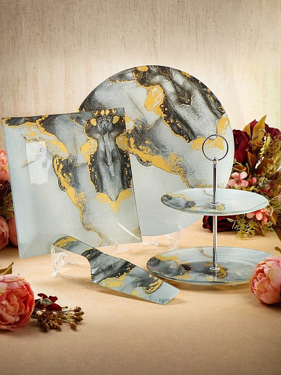 Тарелка обеденная, стекло, 23х23 см, квадратная, Флюид, Daniks