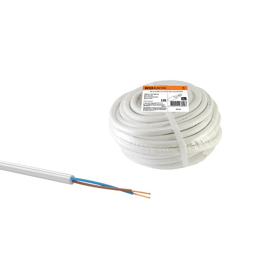 Кабель ПВС, 2х1 мм², 20 м, медь, гибкий, ГОСТ, белый, TDM Electric, SQ0118-0018