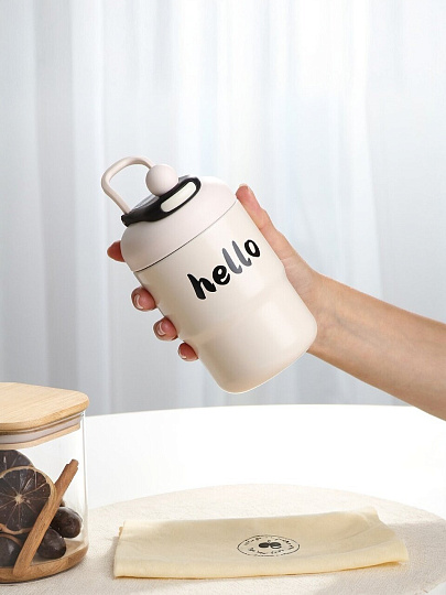 Термокружка нержавеющая сталь, 0.5 л, Hello, колба нержавеющая сталь, белая, Y4-9342