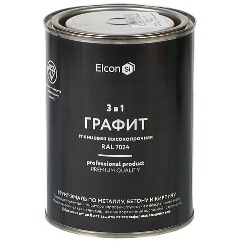 Грунт-эмаль Elcon, 3в1, алкидная, глянцевая, графит, RAL 7024, 0.8 кг