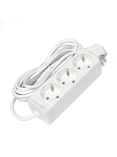 Удлинитель бытовой 3 гнезда, 5 м, ПВС, 3х0.75 мм², с заземлением, 2200 Вт, Domtok, 2376